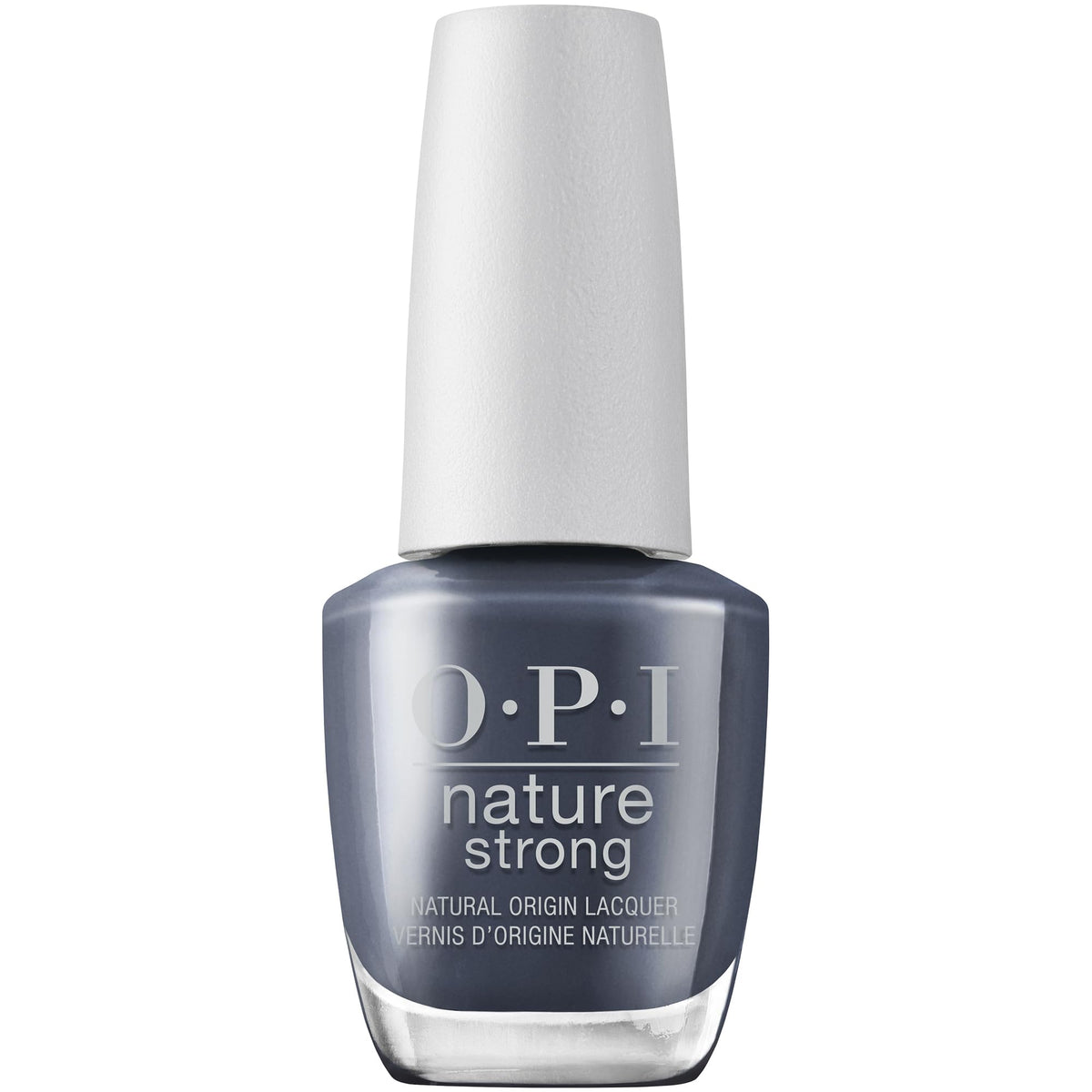 OPI bottle front view showing dark blue crème and eco-friendly branding benefit