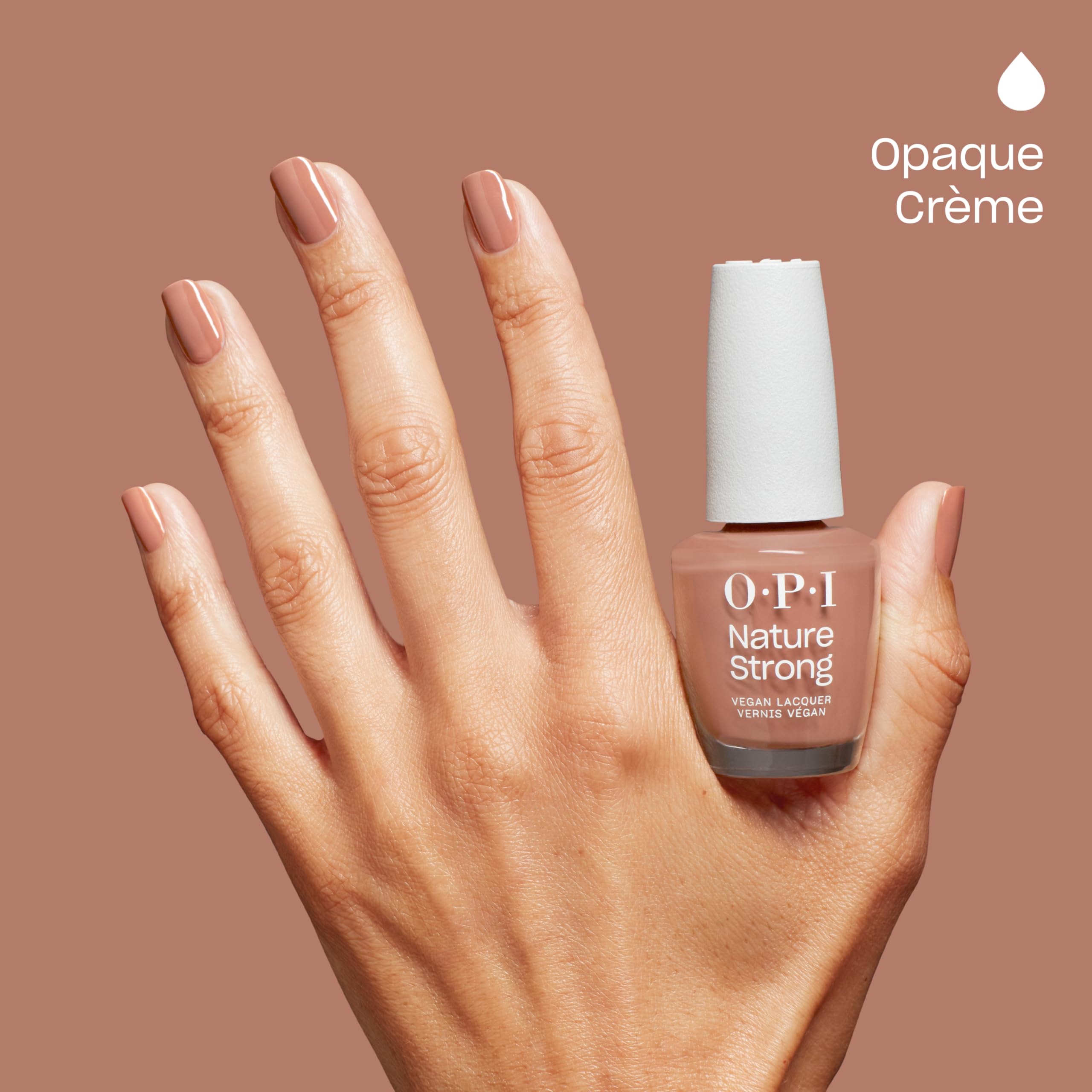 OPI swatch on fingertips showing opaque two-coat coverage benefit