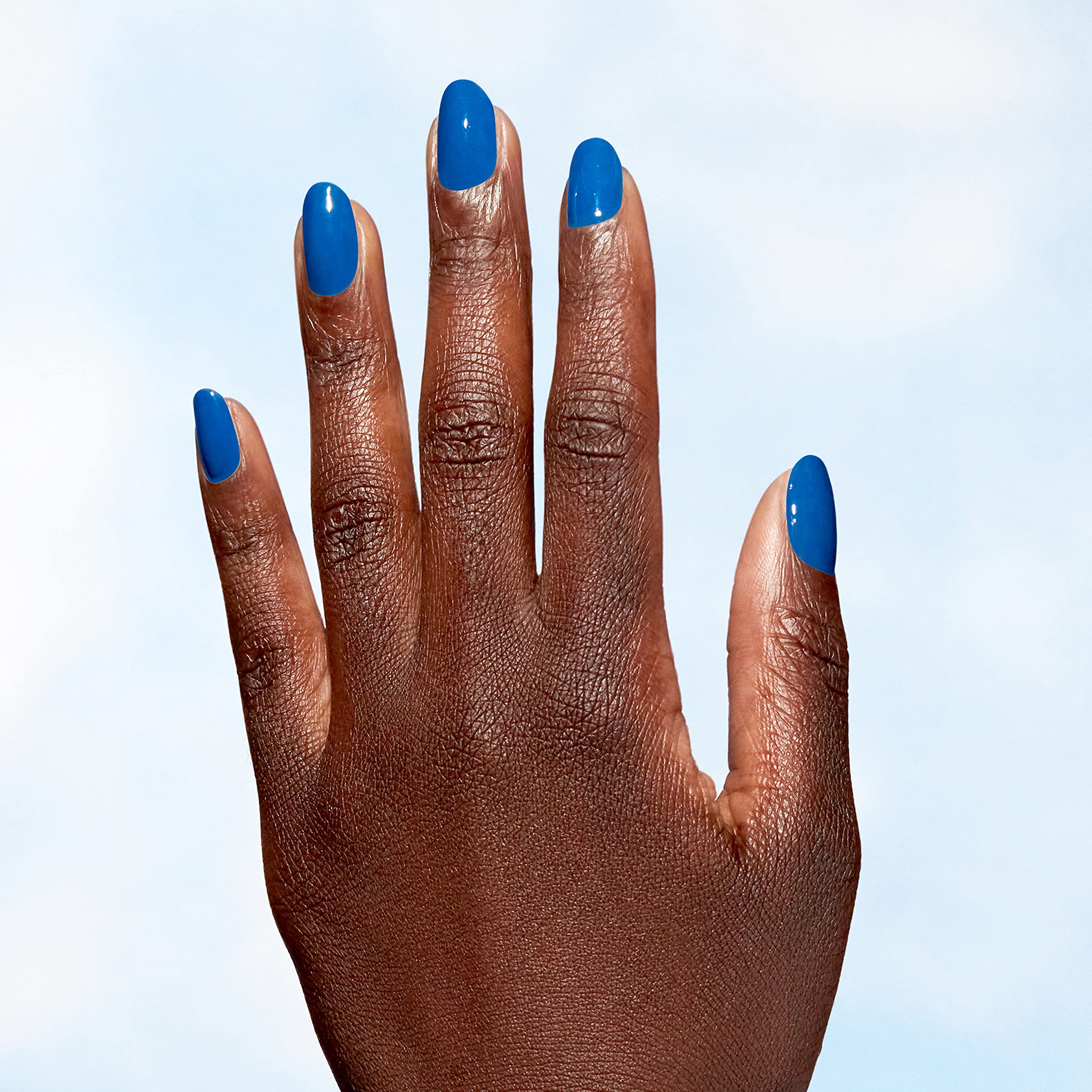OPI Nature Strong swatch on skin demonstrating opaque blue payoff and true-to-bottle color
