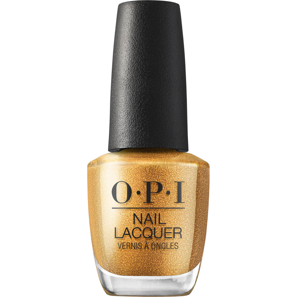 OPI bottle front view showing nougat-gold shade and glossy finish benefit