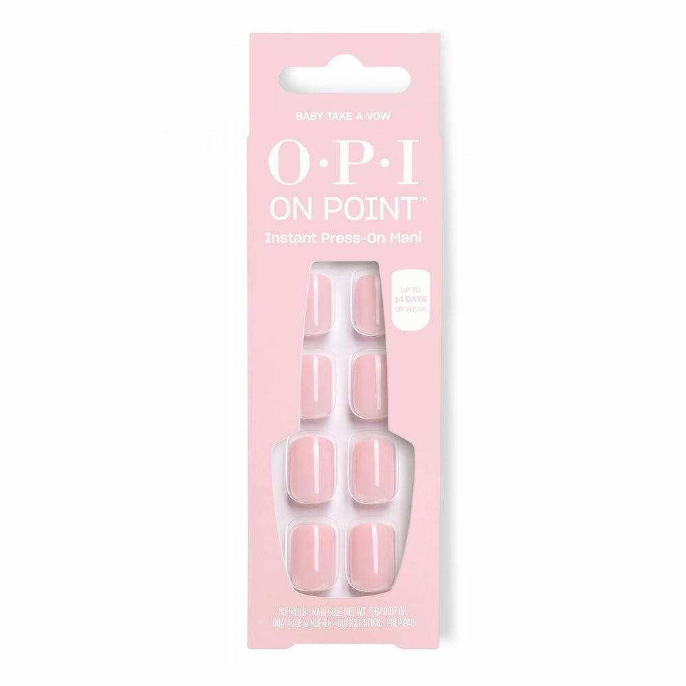 OPI front packaging showing Baby Take a Vow and included glue for quick salon results