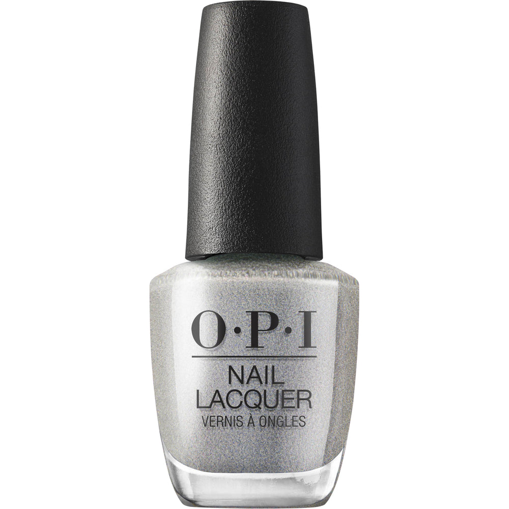 OPI OPI’m Frosted front bottle showcasing icy silver shimmer and glossy finish benefit