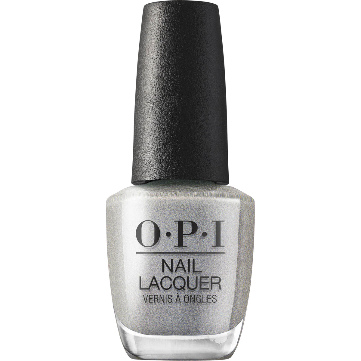 OPI OPI’m Frosted front bottle showcasing icy silver shimmer and glossy finish benefit