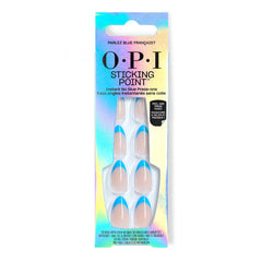 OPI front view packaging showing blue French tip press-on nails and 30-count clarity benefit
