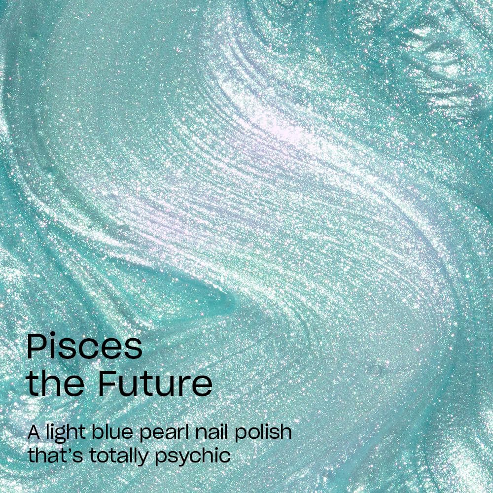 Swatch of OPI Pisces the Future on skin showing sheer blue pearl effect