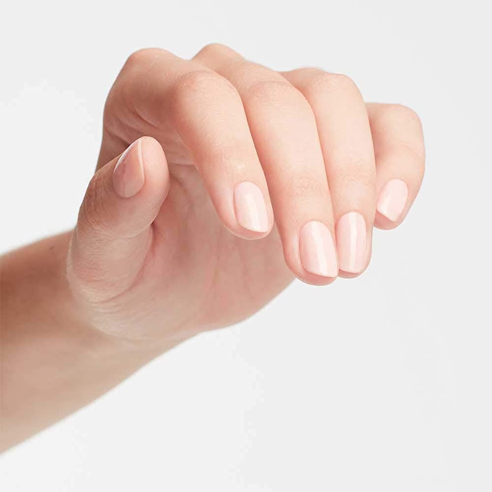 OPI finished manicure in Bubble Bath showing durable glossy nude-pink