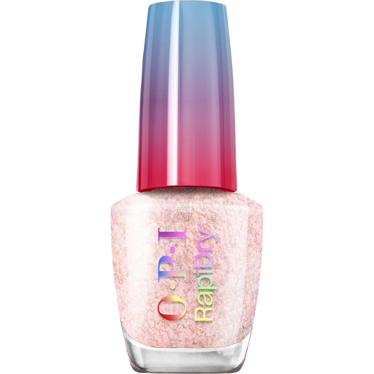 OPI front bottle shot showing peach glitter color and fast-dry benefit