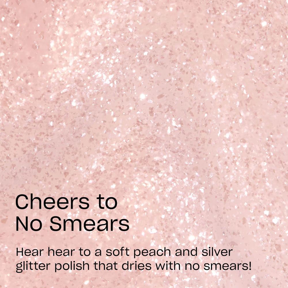OPI polish texture showing semi-sheer peach with silver glitter sparkle benefit