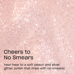 OPI polish texture showing semi-sheer peach with silver glitter sparkle benefit