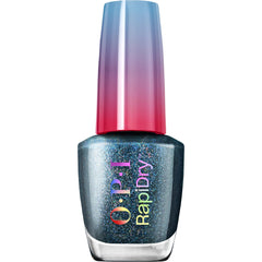 OPI bottle front view showing All Dry n’ Mighty blue shimmer, fast-drying benefit