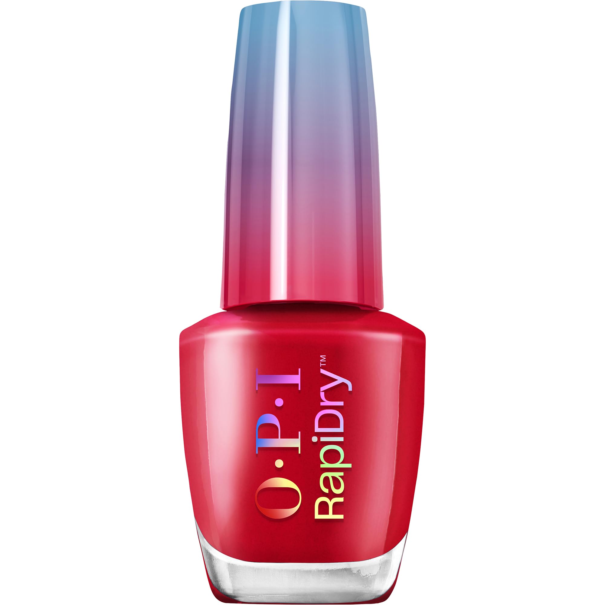 OPI bottle front view showing vibrant red color and quick-dry benefit