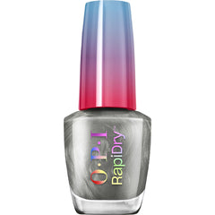 OPI bottle front packaging showing bright silver shade and quick-dry benefit