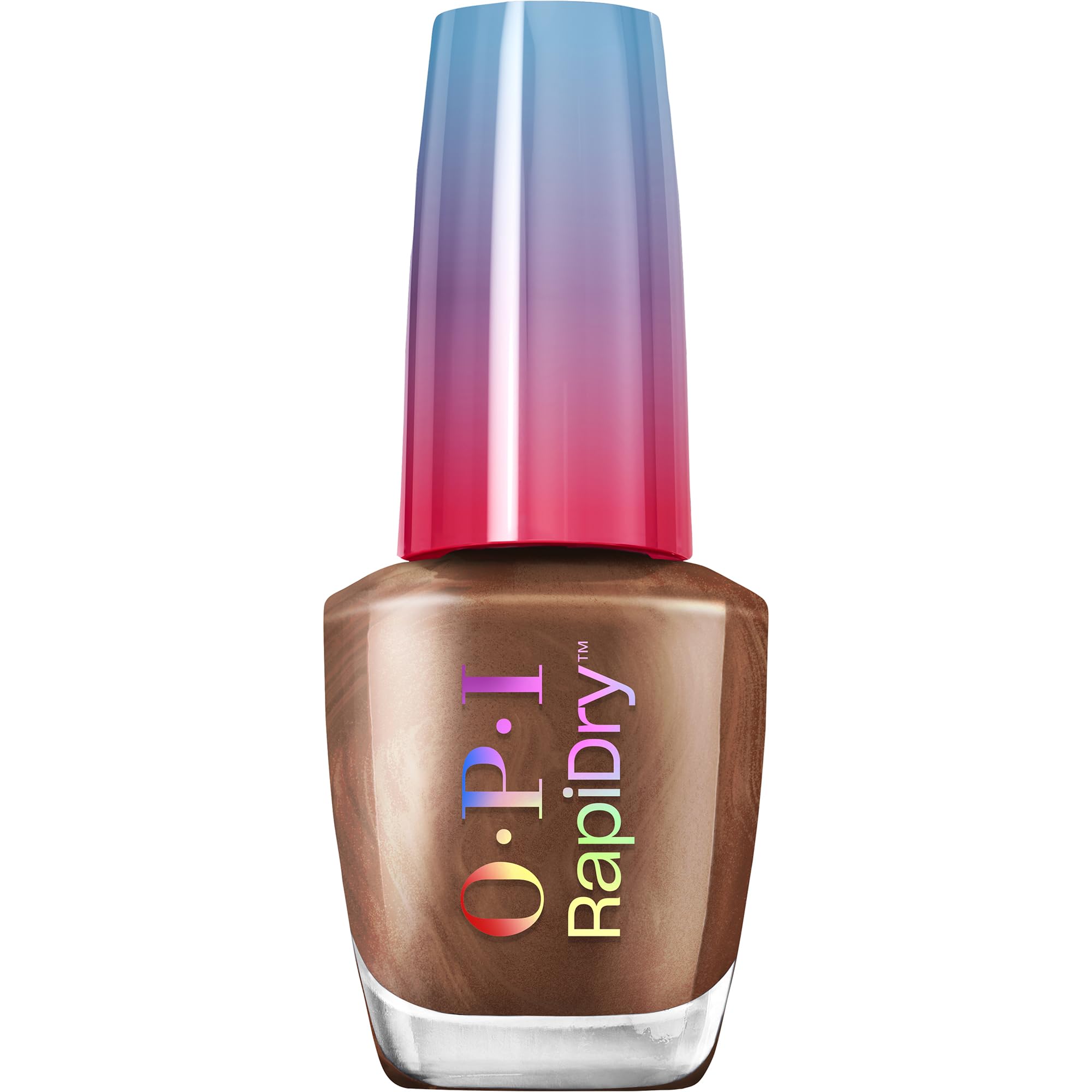 OPI bottle front packaging showing deep brown shade and shimmer benefit fast-dry color