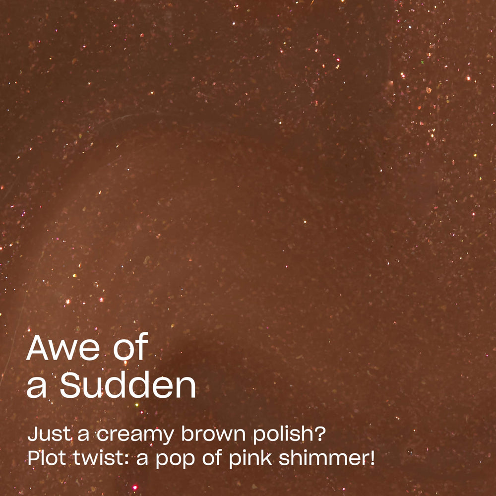 OPI swatch on skin revealing brown base and pink shimmer benefit visible depth