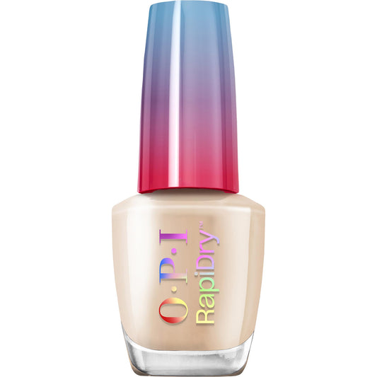 OPI bottle front view showing Quick Sand shade and glossy finish benefit