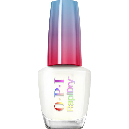 OPI bottle front view showing Love at Frost Sight white crème and benefit: fast drying