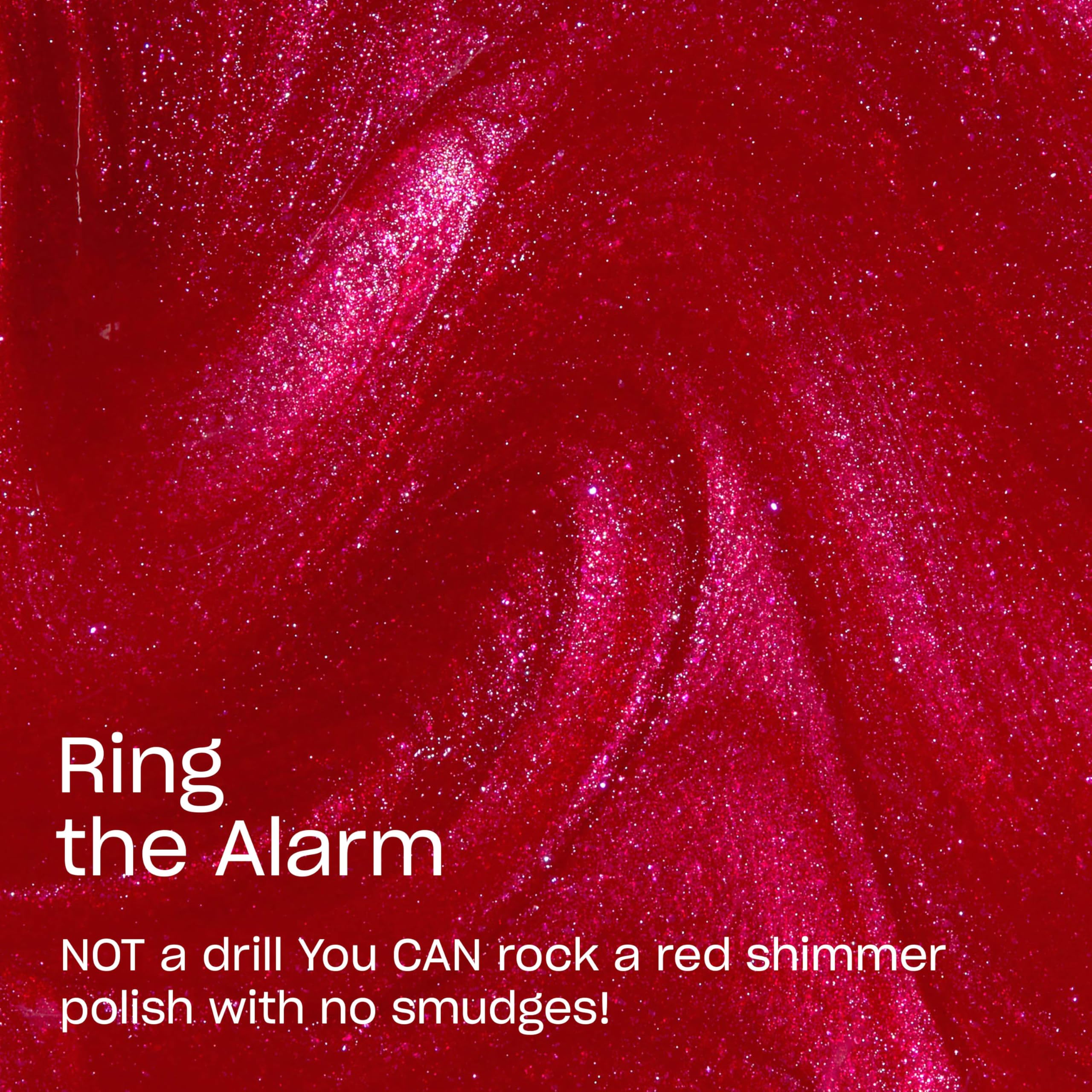 OPI RapiDry ring the alarm swatch on nail wheel showing opaque coverage