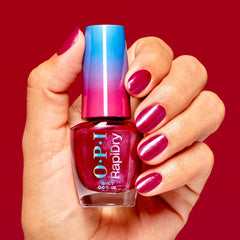 OPI RapiDry texture close-up highlighting bright red shimmer and glossy finish