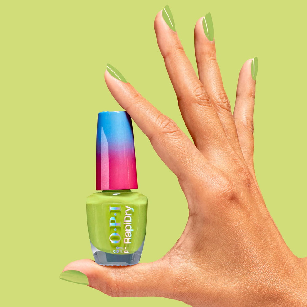 OPI bottle next to a coin for scale showing convenient travel-friendly size benefit