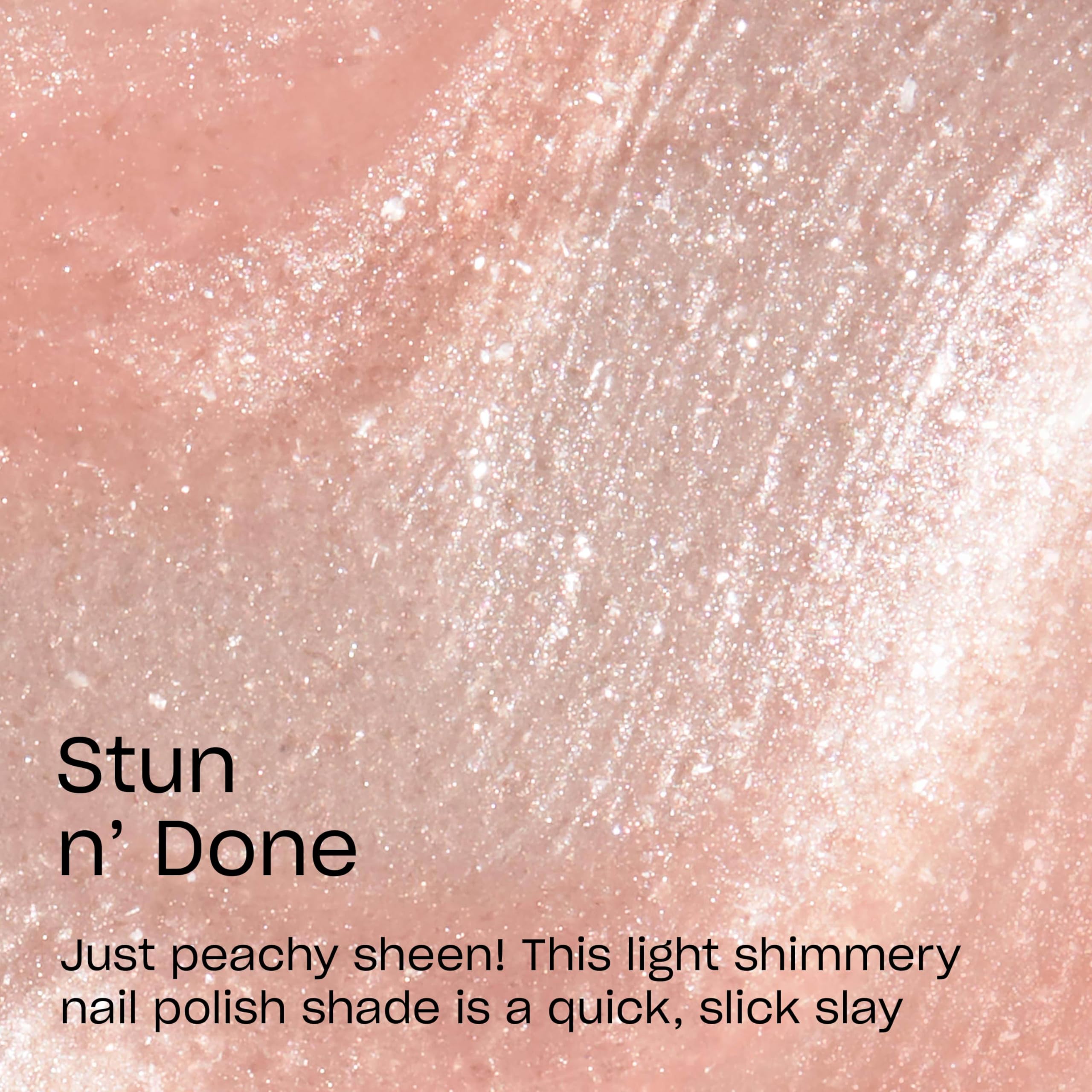 OPI RapiDry swatch on a nail wheel showing soft peach shimmer finish