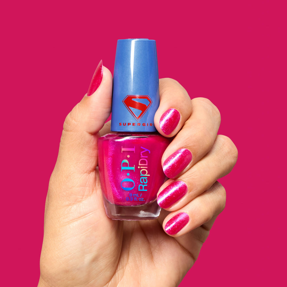 OPI swatch fan of Solar Crush shades shows opaque coverage and vibrant gloss
