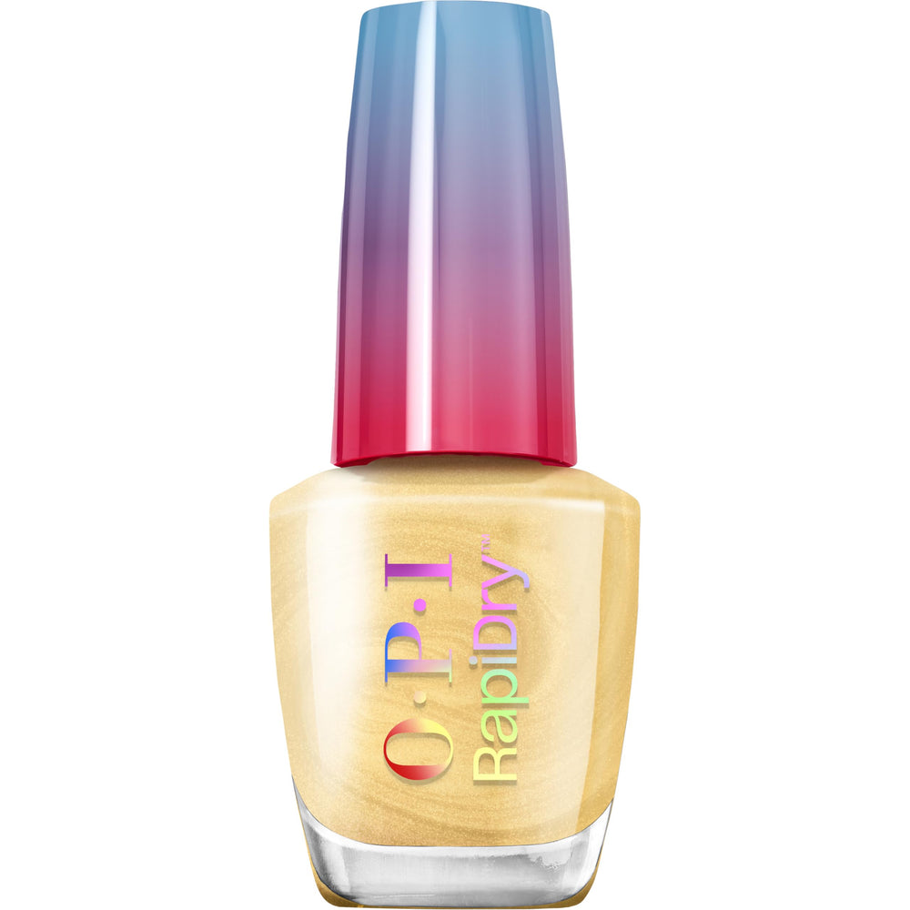 OPI bottle front view showing Winter Gets the Gold, quick-dry sheen