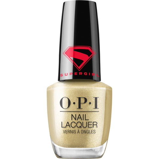 OPI bottle front view showing Revenge is Chic gold shade and glossy benefit