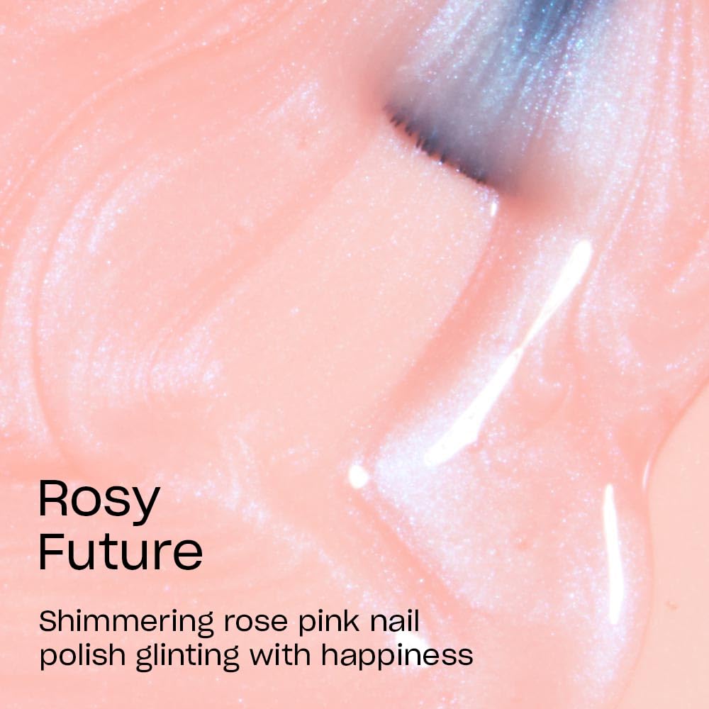 OPI Rosy Future swatch on fingertips demonstrating buildable sheer to opaque color
