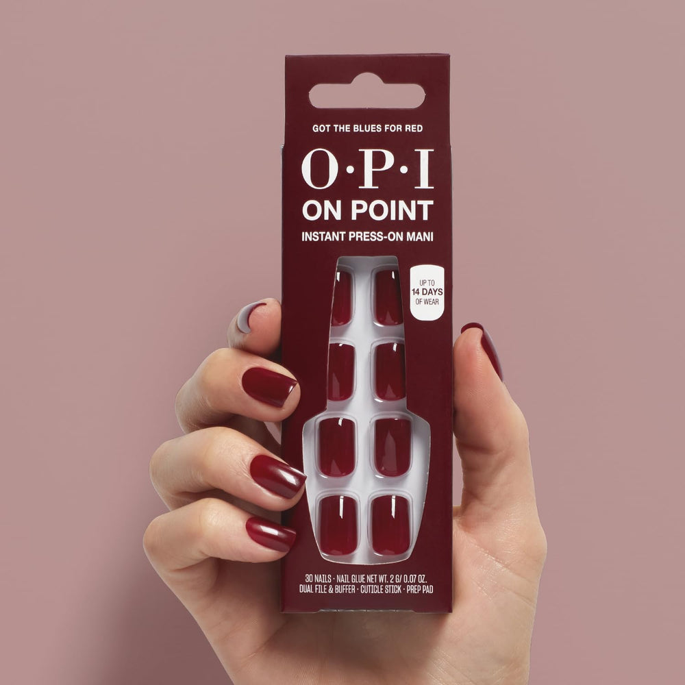 OPI nails next to fingertip for scale demonstrating fit options