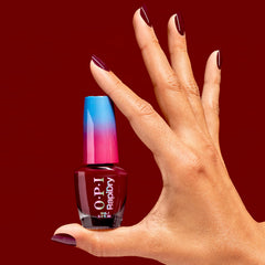 OPI bottle label detail showing vegan claim and recycled-cap benefit