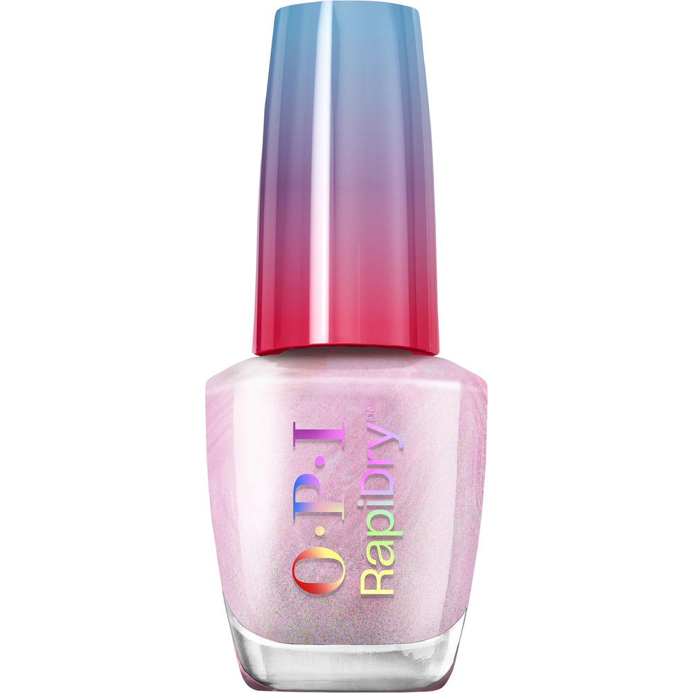 OPI bottle front packaging showing Speed Date Me soft pink shimmer and quick-dry benefit