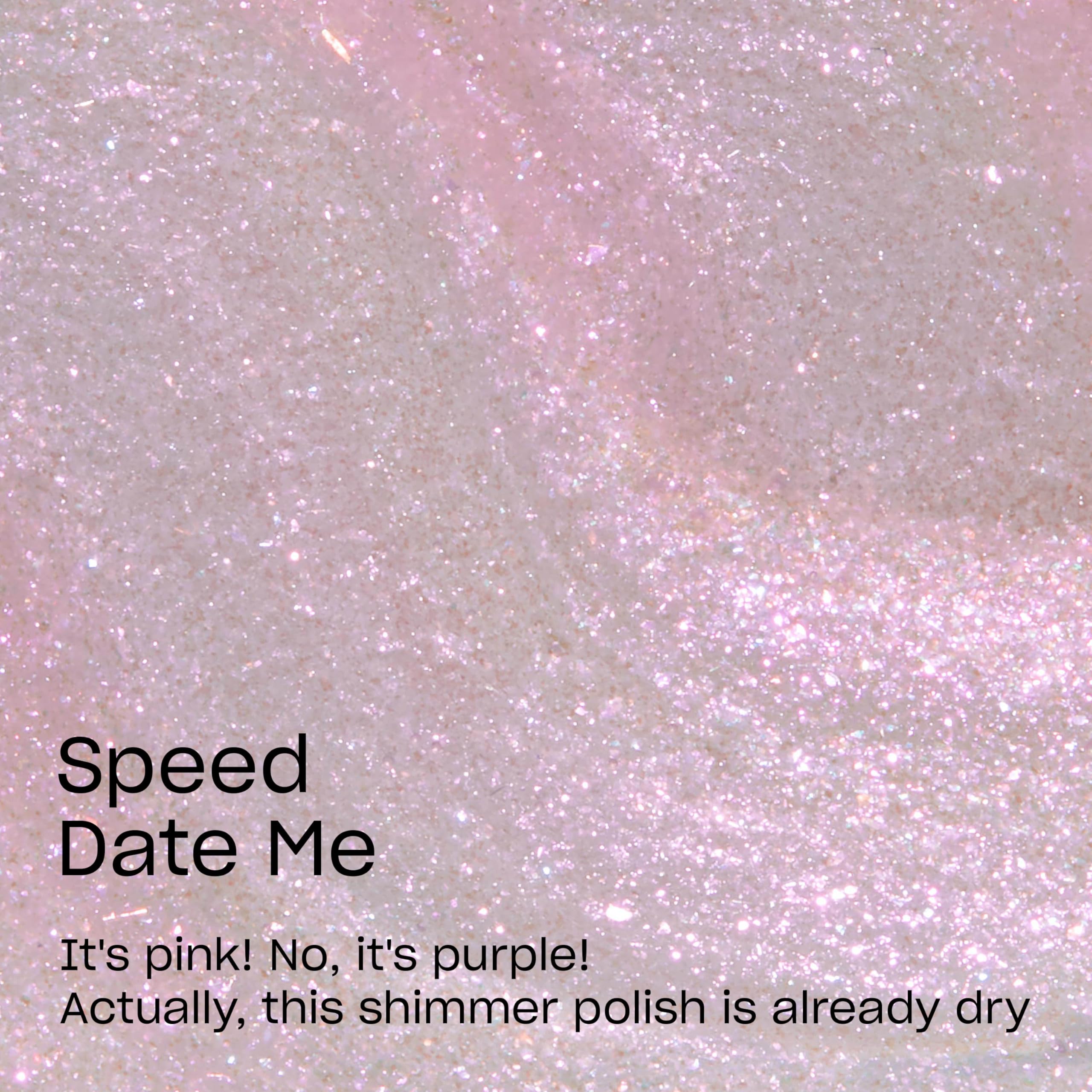 OPI Speed Date Me swatch on fingernail illustrating semi-sheer shimmer and glossy finish
