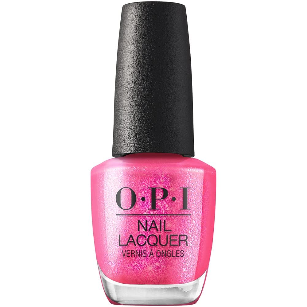 OPI front bottle of Spring Break the Internet showing label and glossy finish benefit