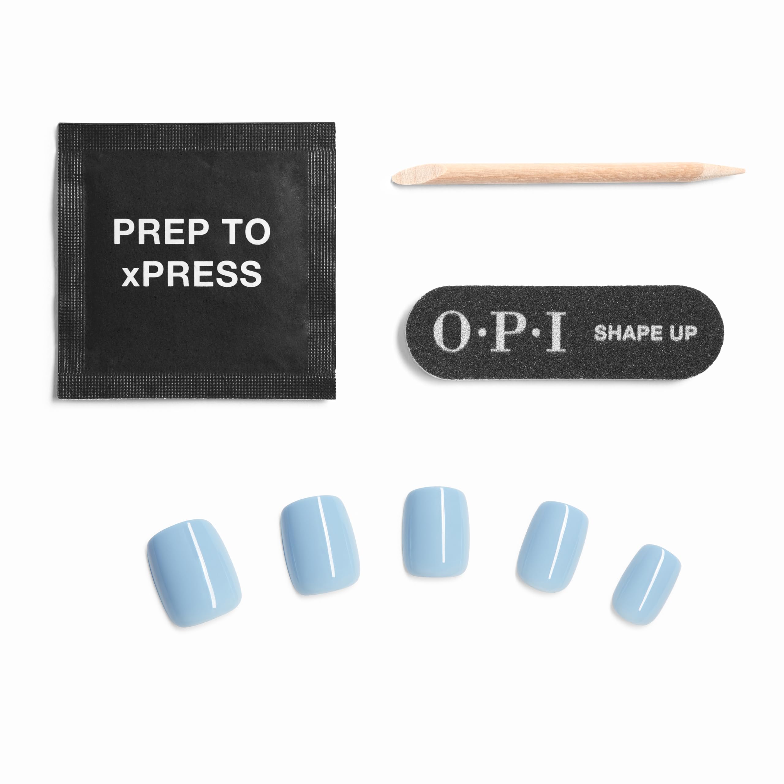 OPI in-use shot applying a press-on nail demonstrating simple, fast at-home manicure
