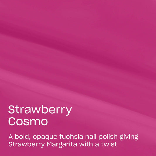 OPI Strawberry Cosmo angled bottle displaying rich color and sleek bottle design