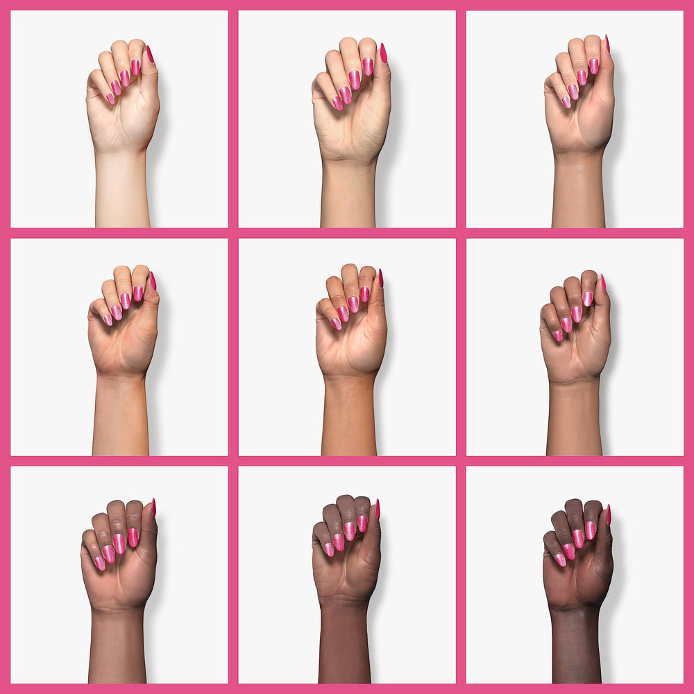 OPI swatch on nails showing buildable color and high-shine result benefit