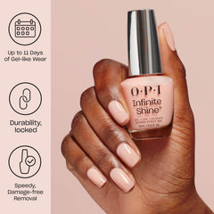 OPI swatch on natural nails showing opaque warm orange shimmer payoff
