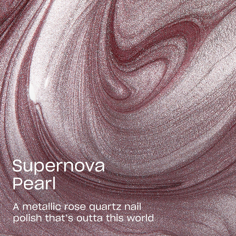 OPI swatch of Supernova Pearl on skin showing true pink metallic tone