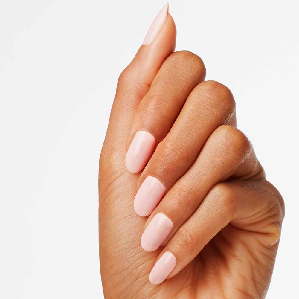 OPI bottle cap and label close-up highlighting brand and clear shade name