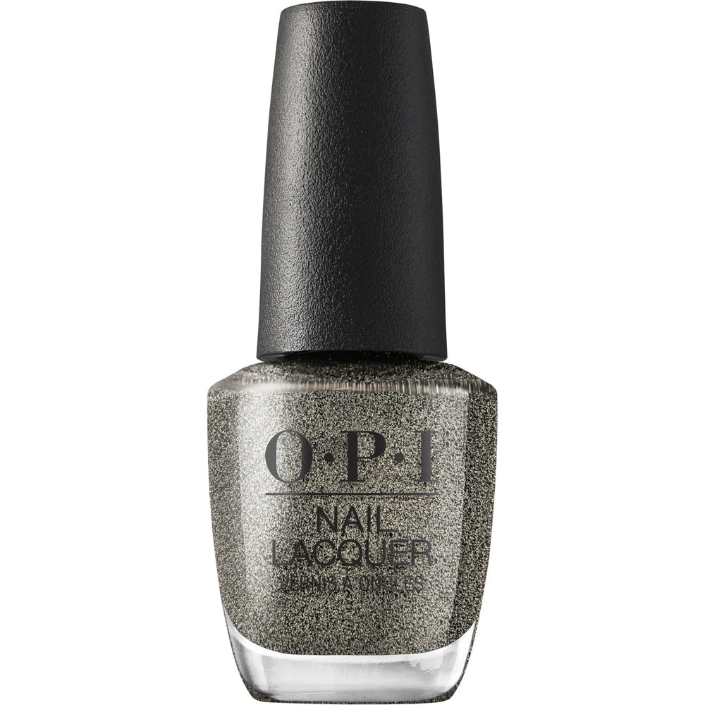 OPI bottle front view showing Tempted to Lick-orice gunmetal shimmer and glossy finish