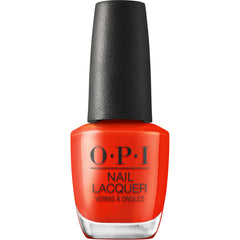 OPI front bottle of Totally Red-ical showing label and glossy finish benefit
