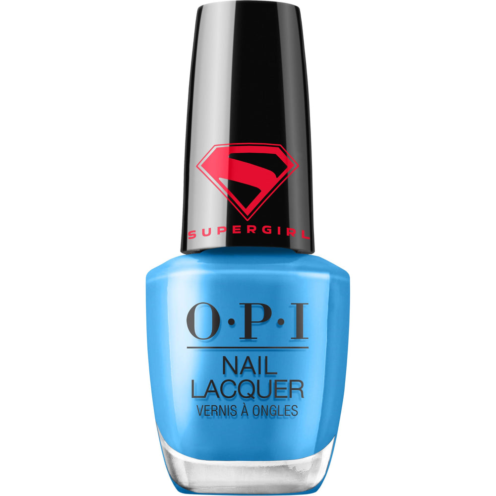OPI front bottle view showing bold blue color and glossy finish benefit