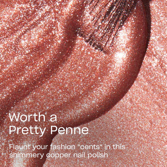 OPI pro-wide brush applying Worth a Pretty Penne for smooth, streak-free coverage benefit