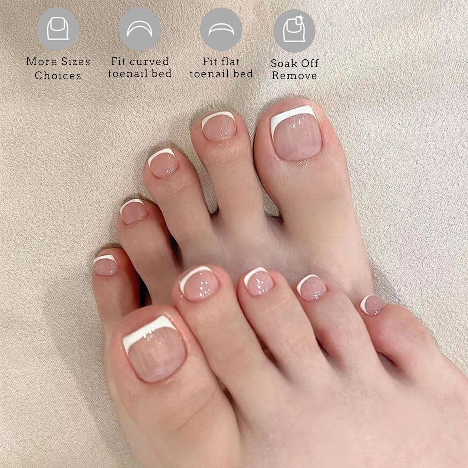 OPkssnails close-up of skin-tone French tip detailing for natural-looking pedicures
