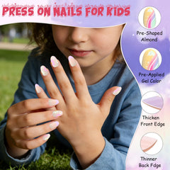 OPkssnails scale comparison with child hand to show short oval fit and size