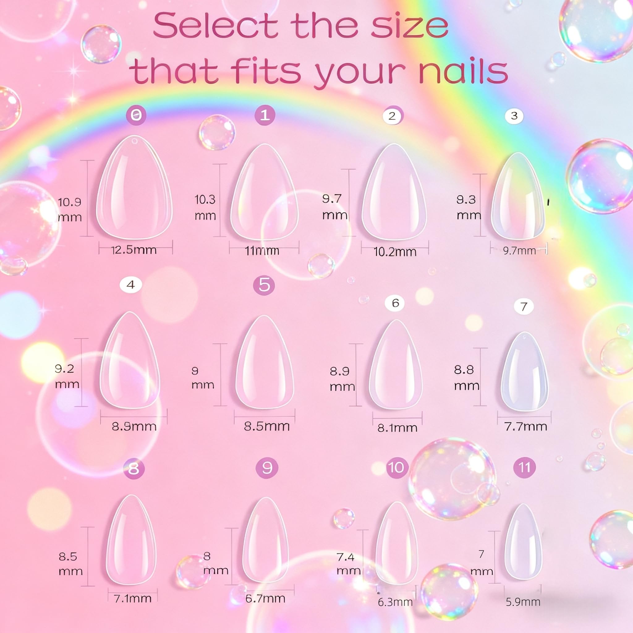 OPkssnails hand scale comparison with multiple tip sizes illustrating fit options for kids