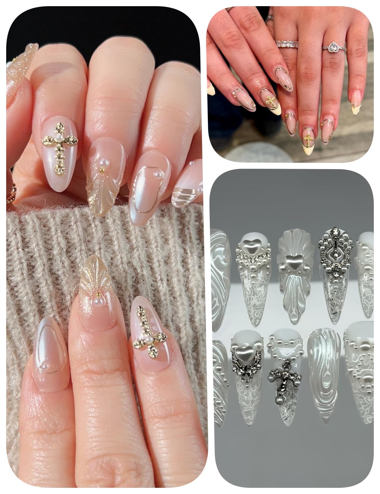OPMADM finished manicure with cross charms showing trendy polished look benefit