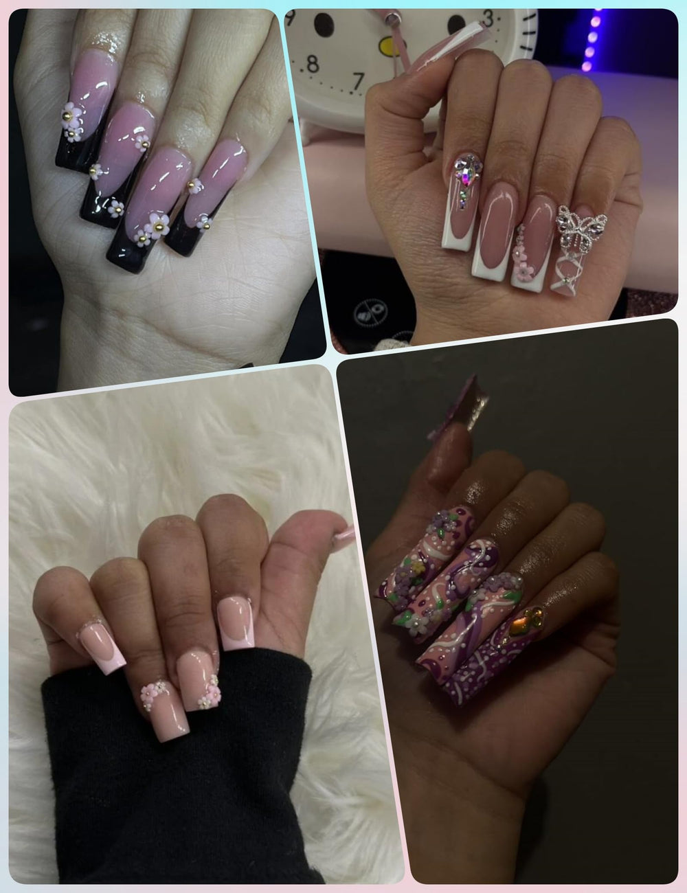 OPMADM flowers applied on prepped nail demonstrating layered 3D floral effect