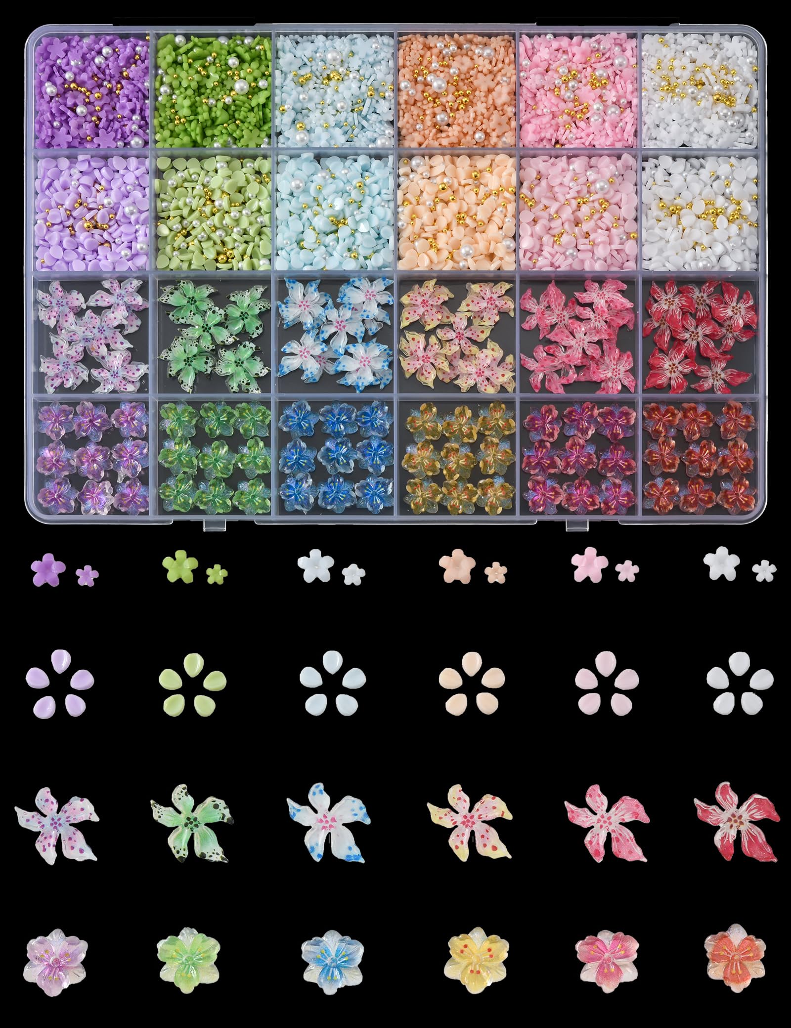 OPMADM front packaging showing 24-grid box and assorted flower charms, ideal for salons