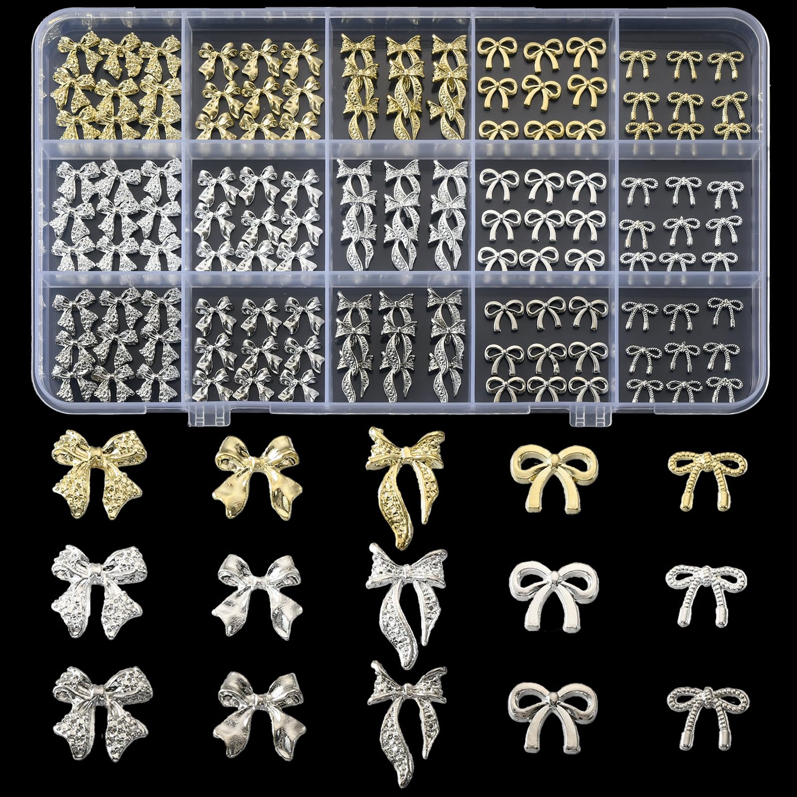 OPMADM front packaging showing 135 bow nail charms and contents benefit organization